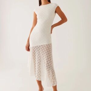 Peppermayo White Lace Midi Dress